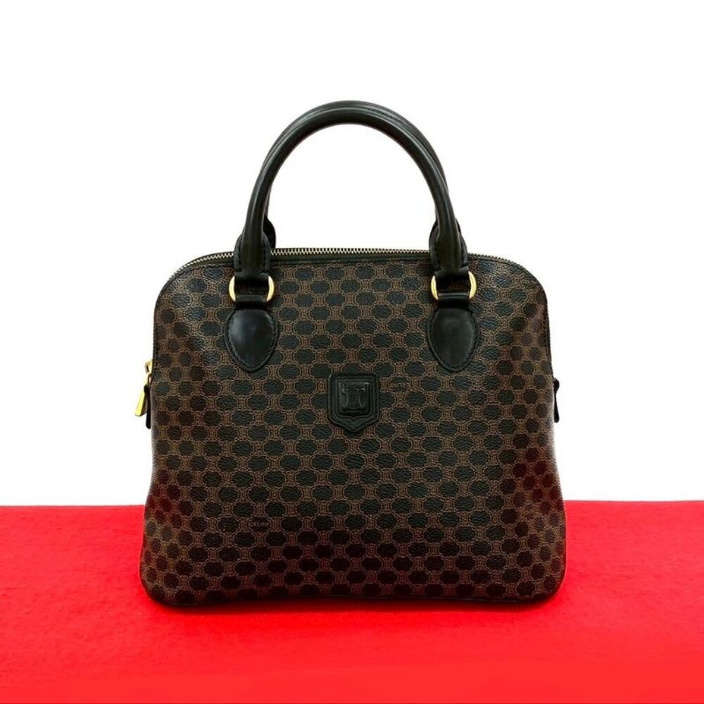 Celine Vintage Macadam Blason Triomphe Pattern Leather Handbag Mini Tote Bag - Picture 1 of 10